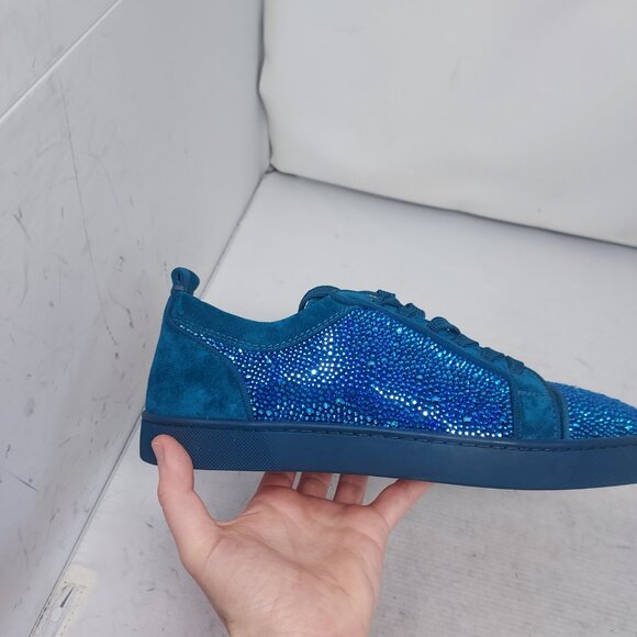 Christian Louboutin Blue WOMENS Louis Junior Strass Bejeweled Low Top Sneaker - Picture 4 of 12